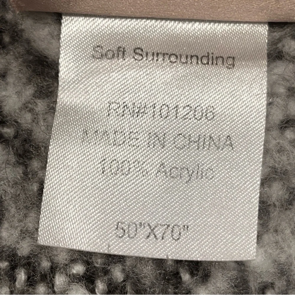 Soft Surroundings Black Gray & White Fringe Blanket